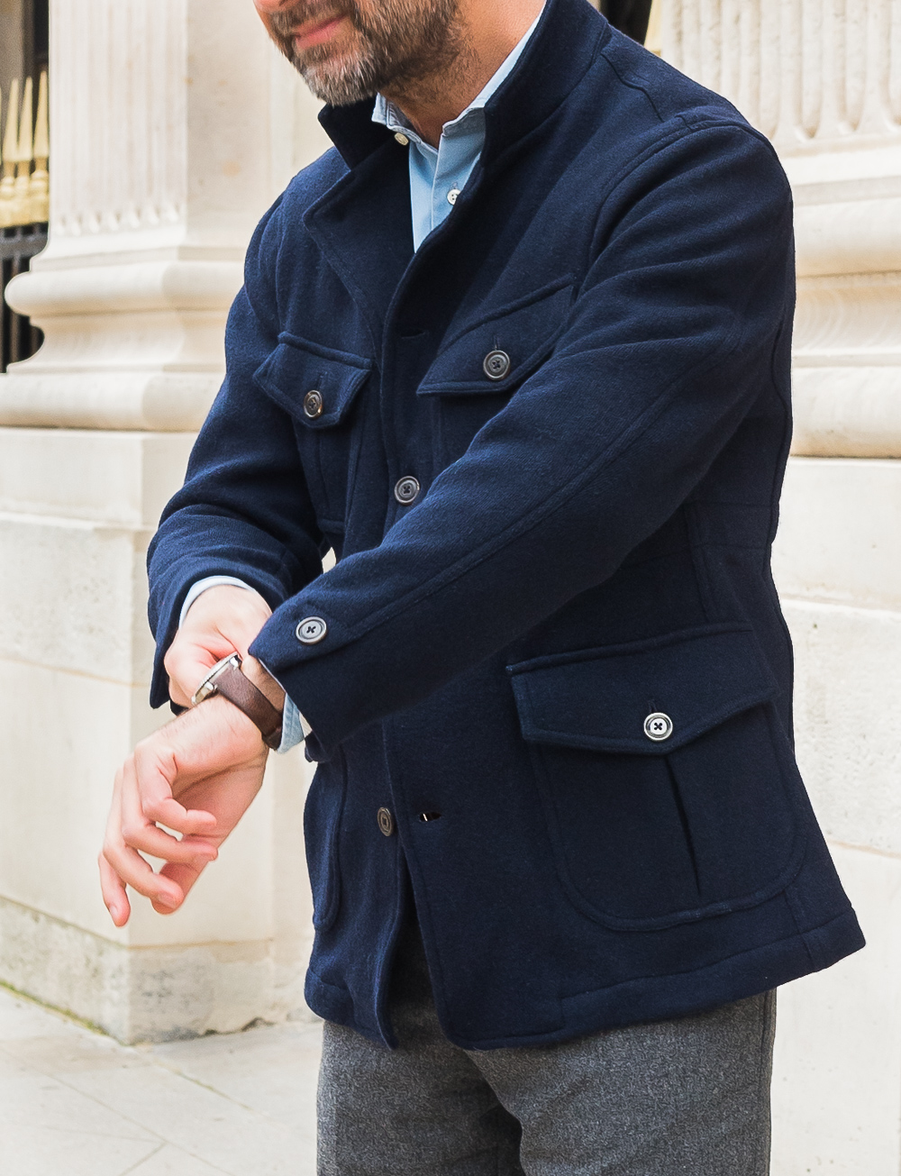 veste de travail en flanelle laine pour homme bleu