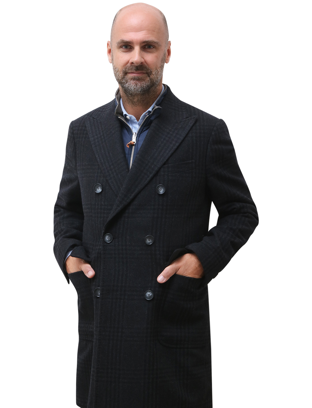 manteau long croisé homme