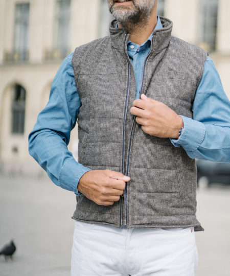Gilet Bennet en flanelle matelasse en plume et duvet recycles caviar Cadot