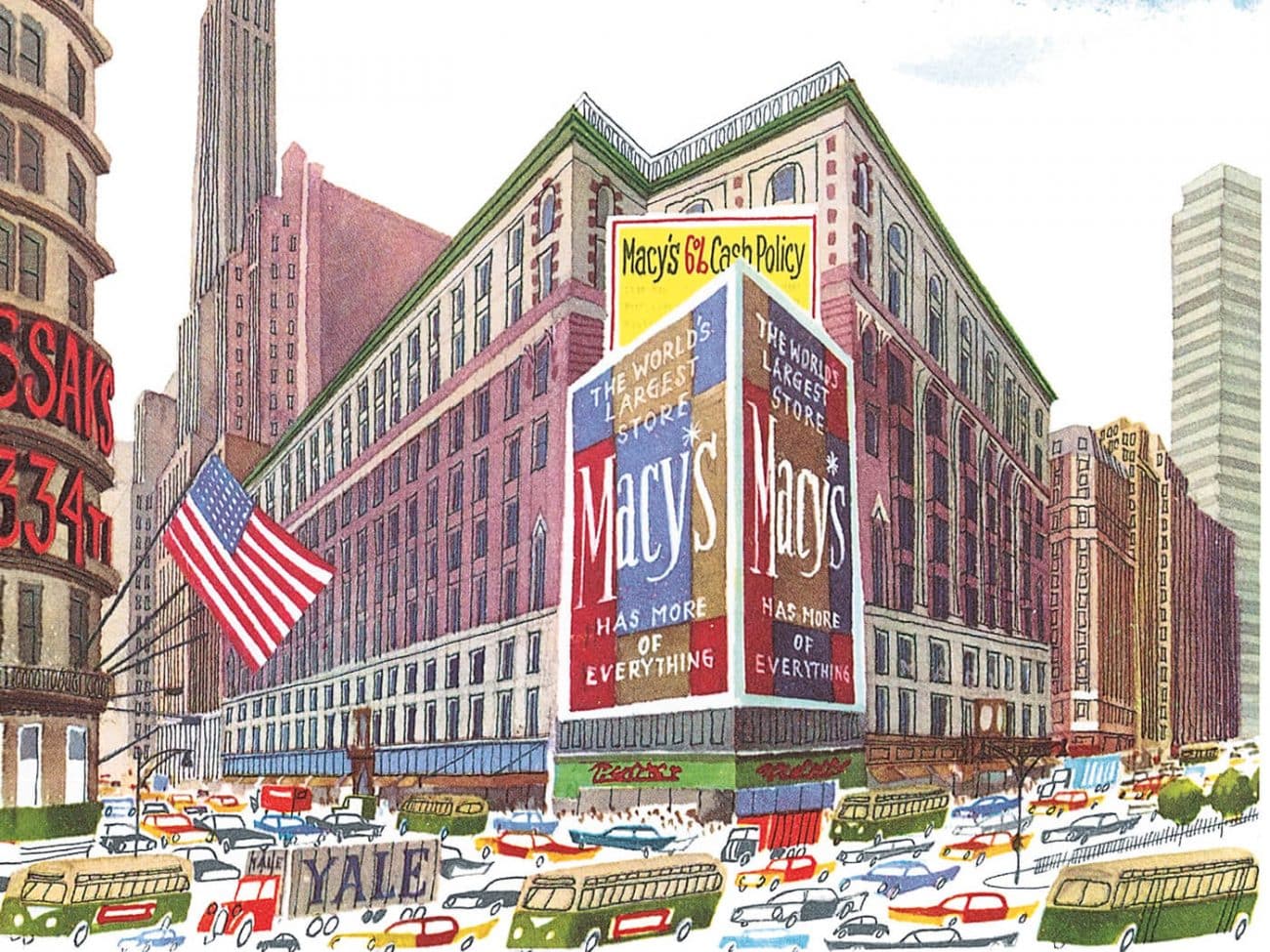 ue urbaine de New York illustrée par Miroslav Sasek avec Macy’s et circulation