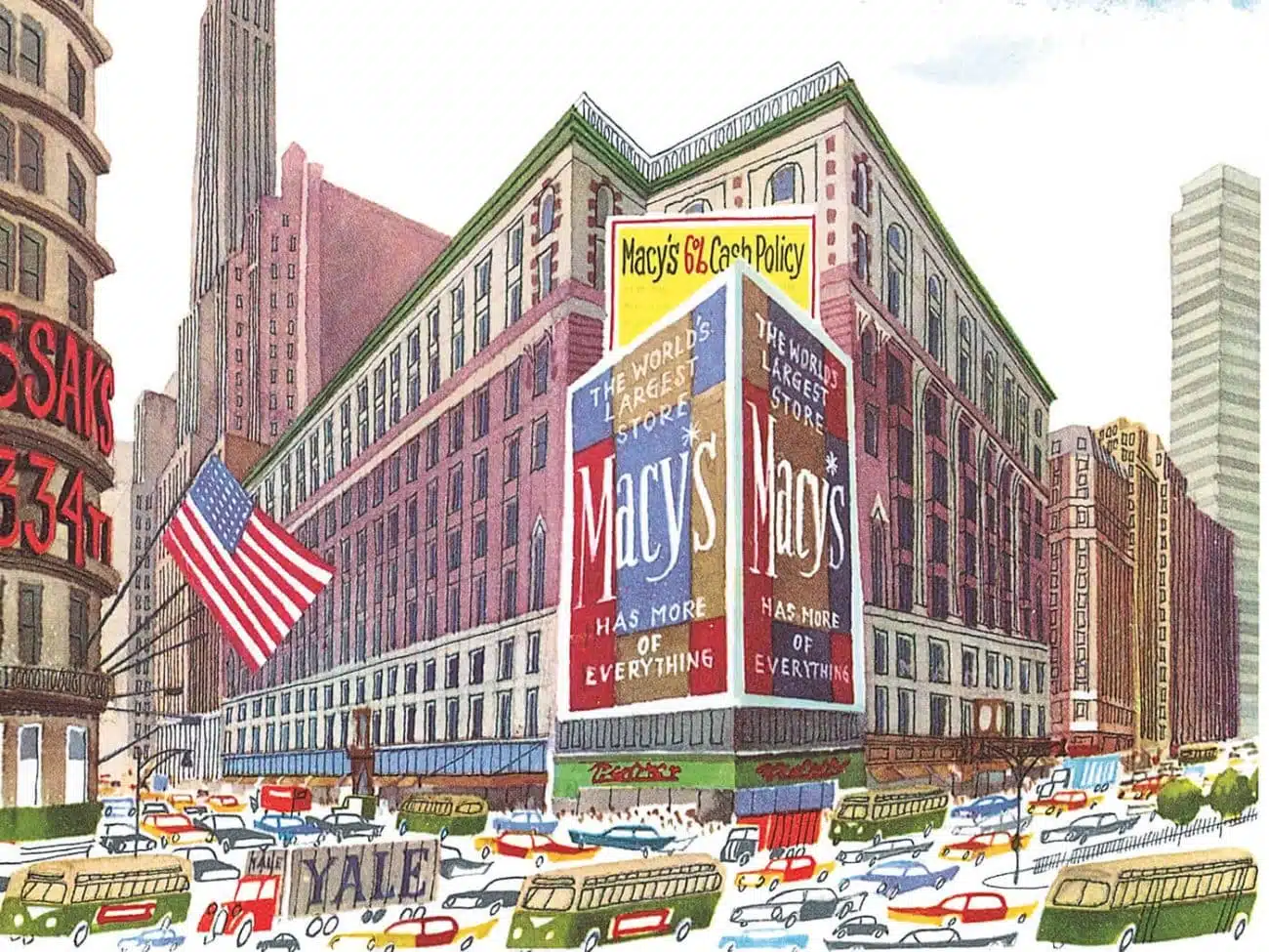 ue urbaine de New York illustrée par Miroslav Sasek avec Macy’s et circulation